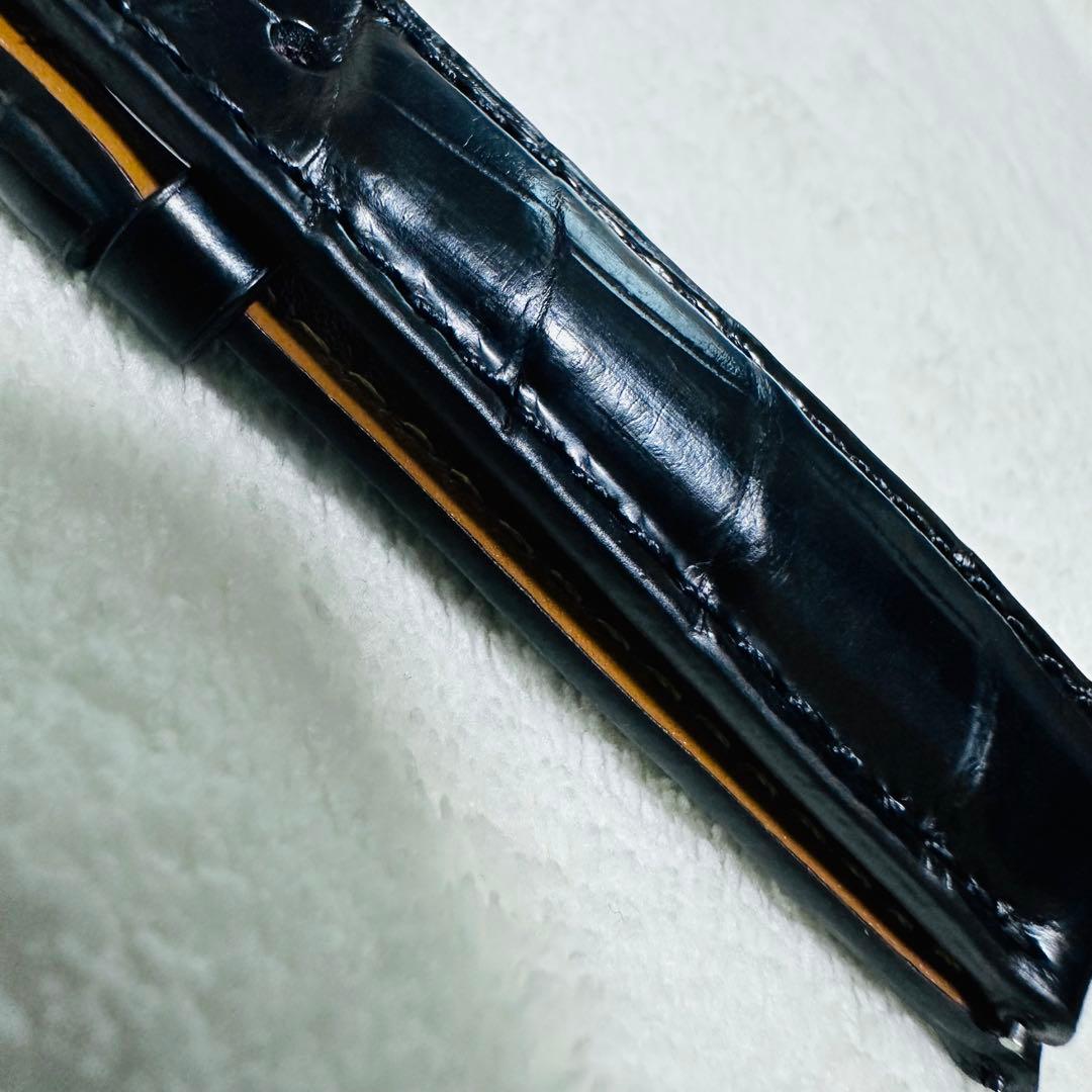 1035#18mm-16mmブラック★本物クロコダイルレザーベルト★スイス製