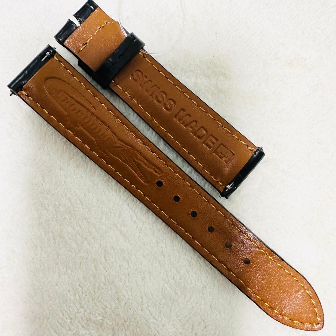 1035#18mm-16mmブラック★本物クロコダイルレザーベルト★スイス製