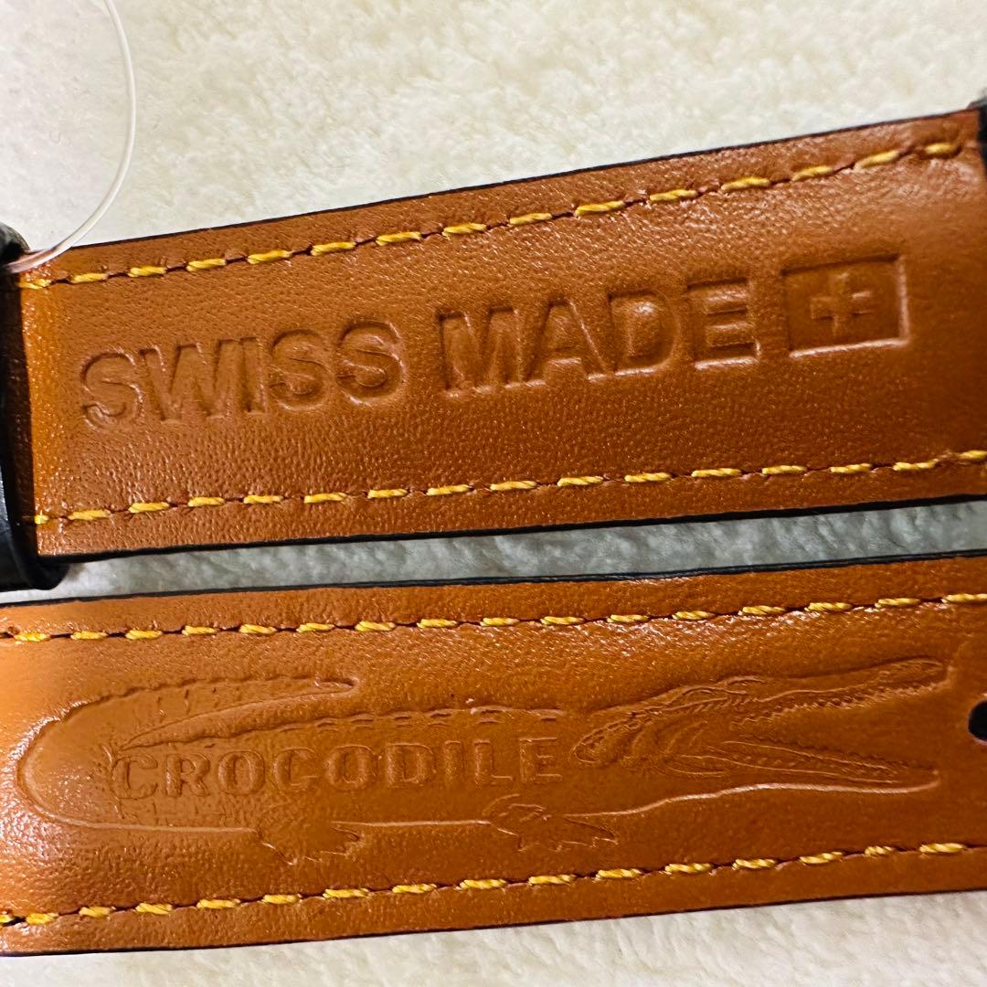 1035#18mm-16mmブラック★本物クロコダイルレザーベルト★スイス製