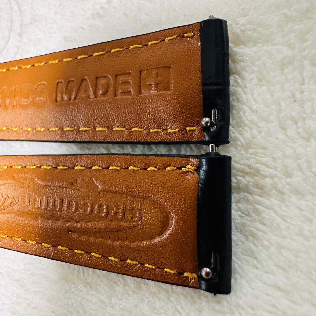 1035#18mm-16mmブラック★本物クロコダイルレザーベルト★スイス製