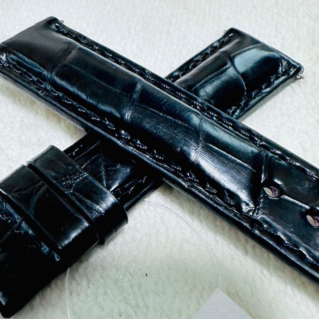 1035#18mm-16mmブラック★本物クロコダイルレザーベルト★スイス製