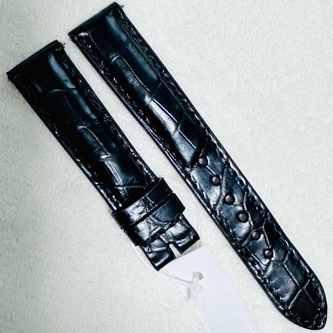 1035#18mm-16mmブラック★本物クロコダイルレザーベルト★スイス製