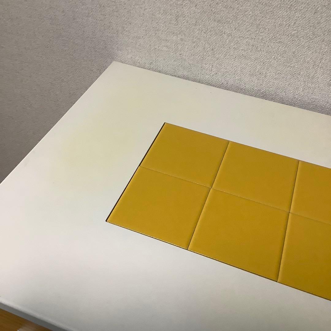 キム 日本製　のだ工芸　無垢パイン材使用　キッチンワゴン　黄色いタイル