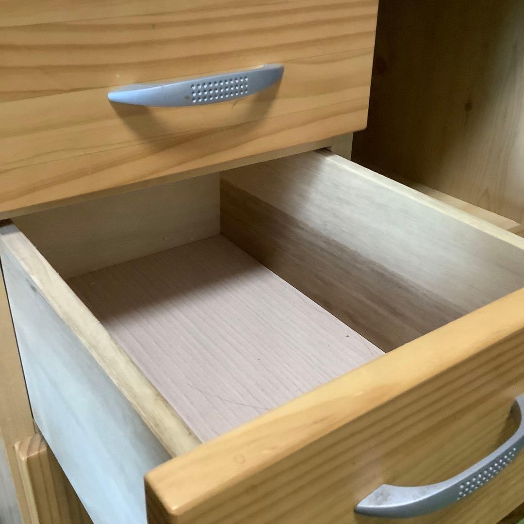 キム 日本製　のだ工芸　無垢パイン材使用　キッチンワゴン　黄色いタイル