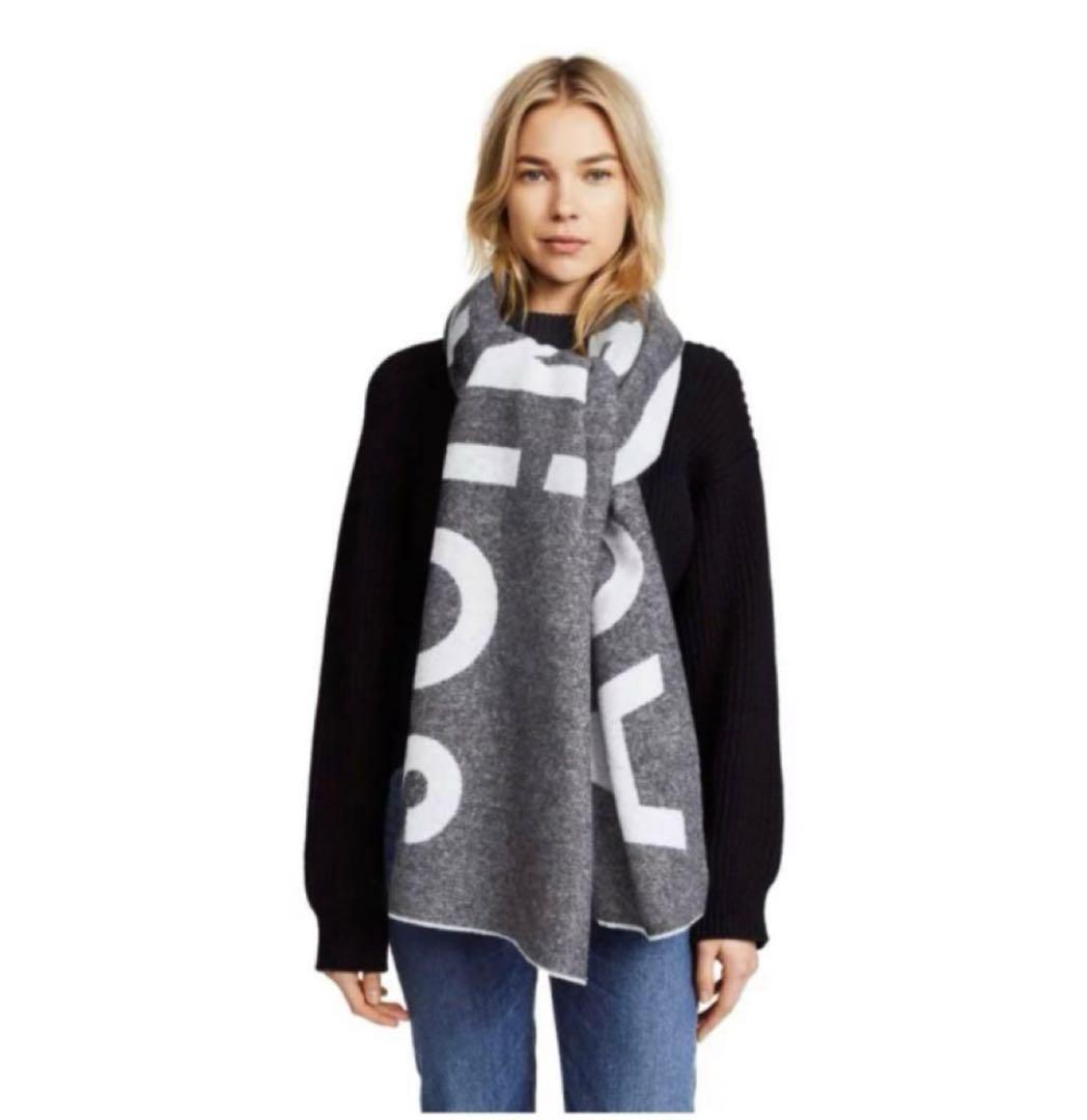 アクネ　ロゴマフラー　ダークグレー&ライトグレー　美品