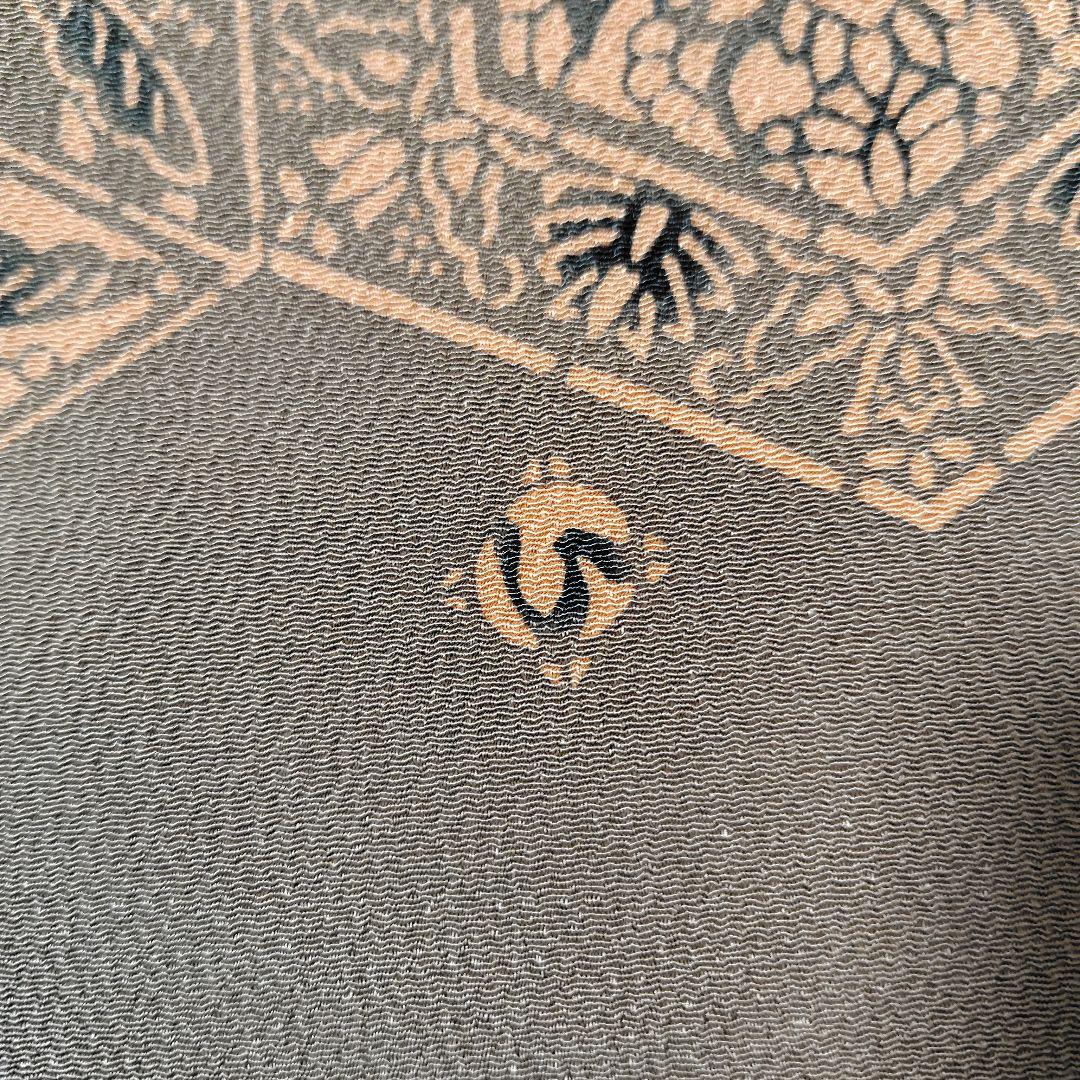 九寸名古屋帯　型染め　亀甲花文　草木手染　鬼しぼ縮緬　落款入り作家物？　着物a