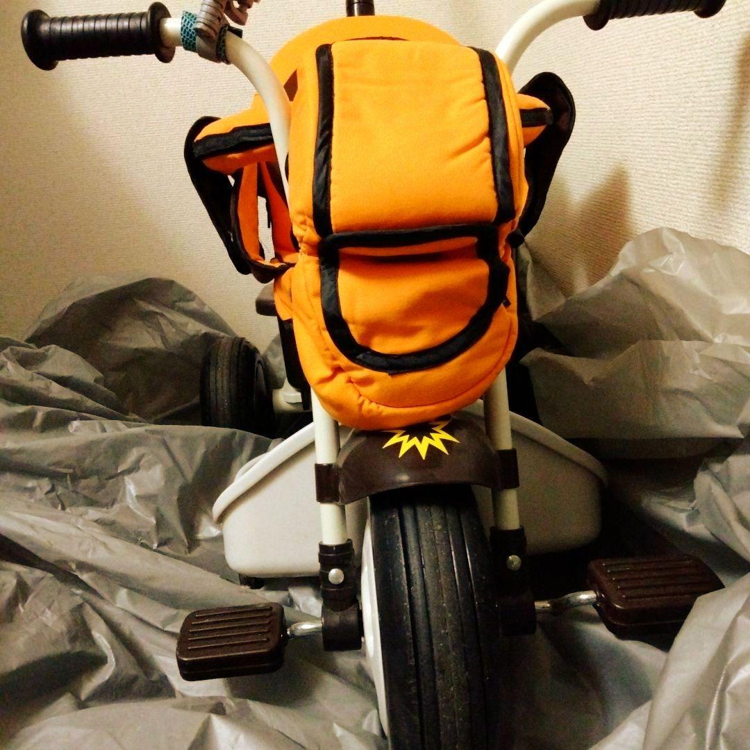 三輪車　オレンジ バックハンドル付き　安全操作 収納バッグ付き　撥水シート付人気