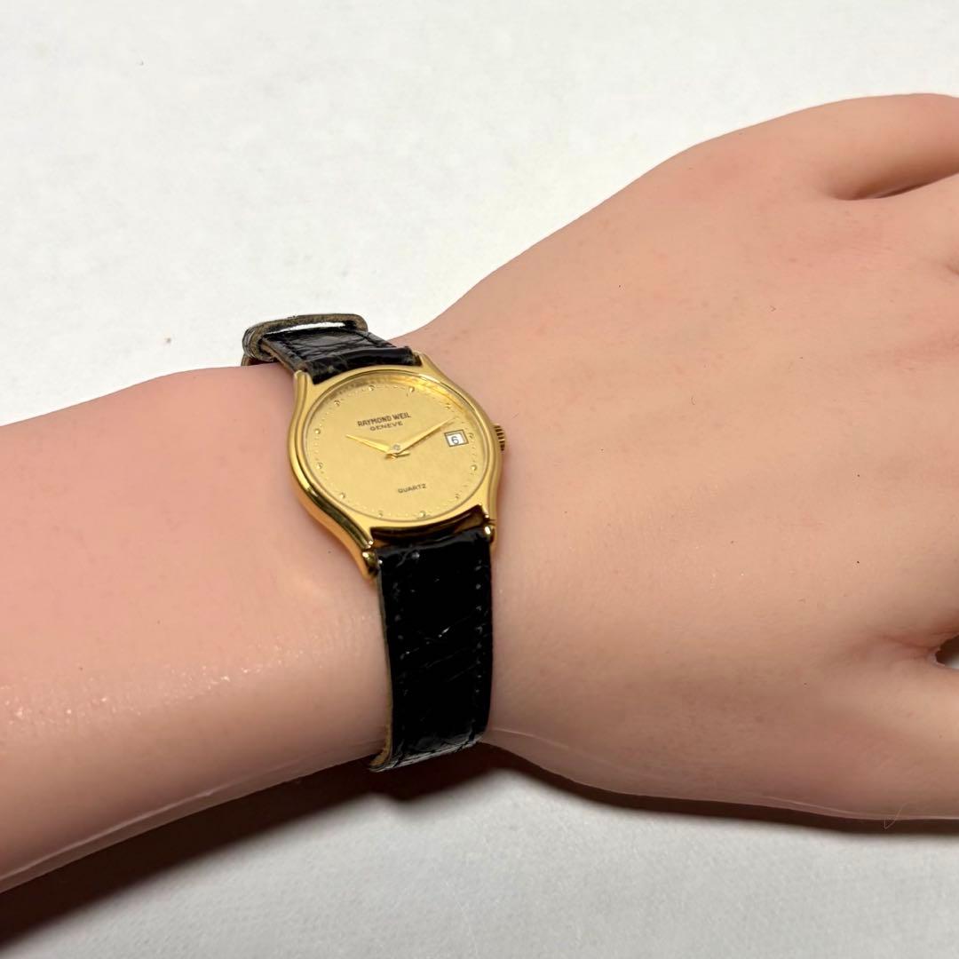 【稼働/新品電池/希少品】レイモンドウィル 腕時計 ゴールド文字盤 デイト