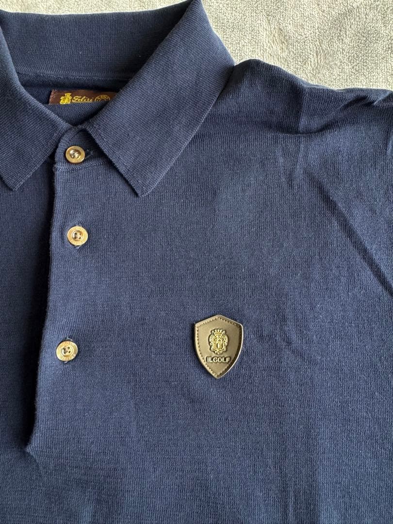 フェリージ　ネイビー ニッポロシャツ エンブレム付き　ゴルフウェア　Lサイズ