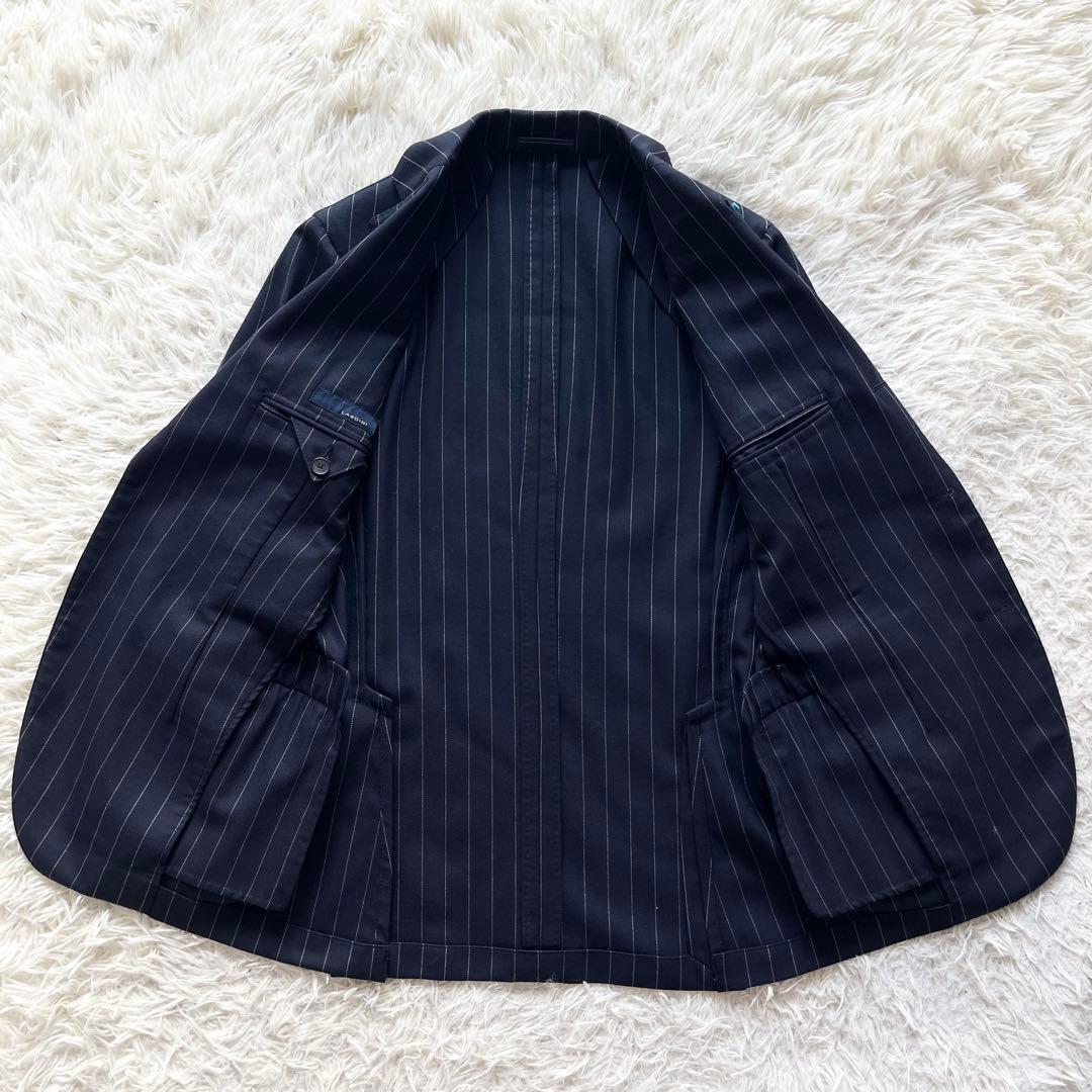 <美品>LARDINI ネイビー ウール スーツ ブートニエール サイズ44