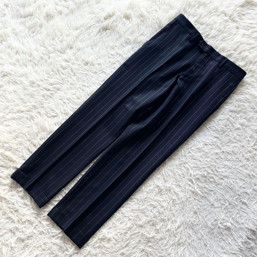 <美品>LARDINI ネイビー ウール スーツ ブートニエール サイズ44