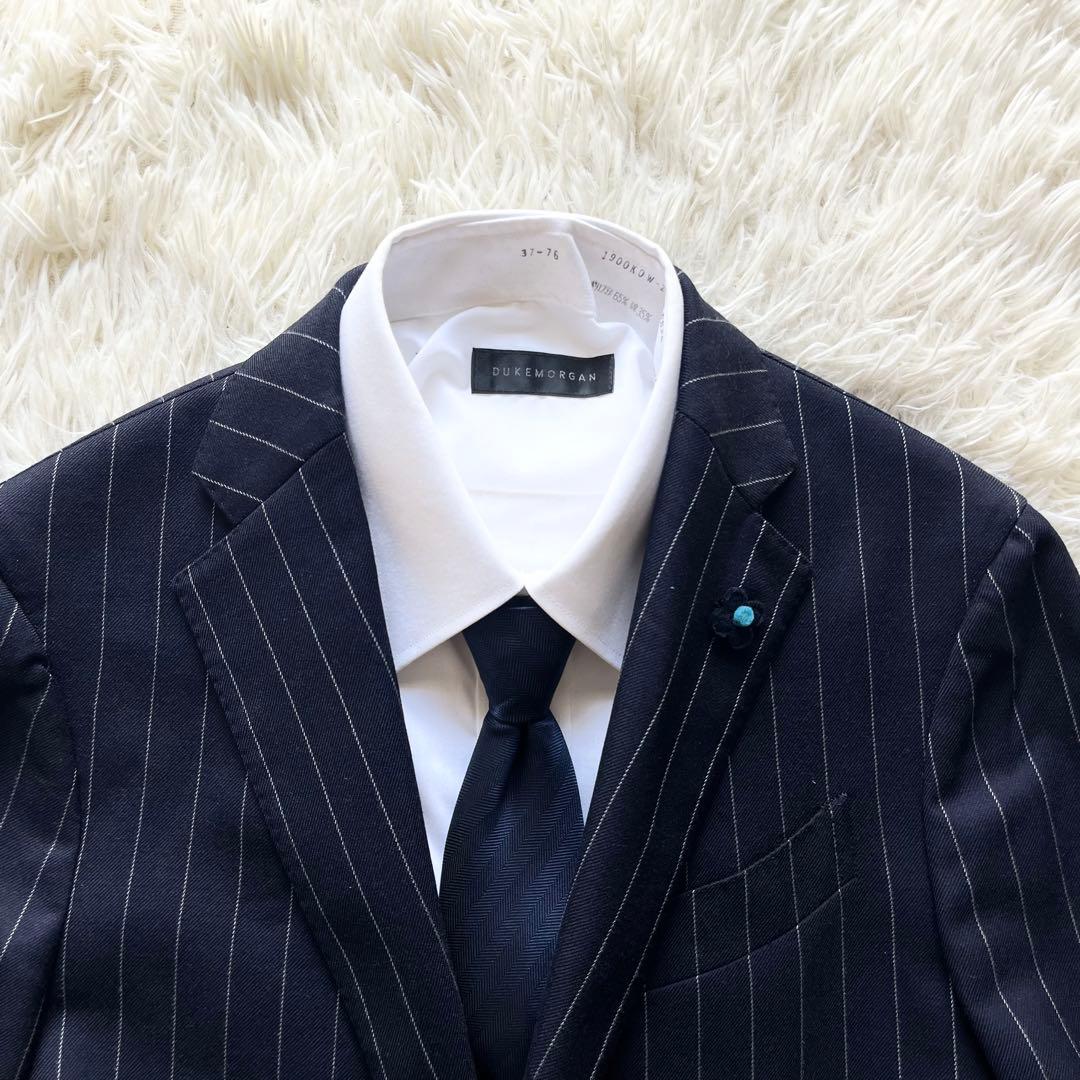 <美品>LARDINI ネイビー ウール スーツ ブートニエール サイズ44