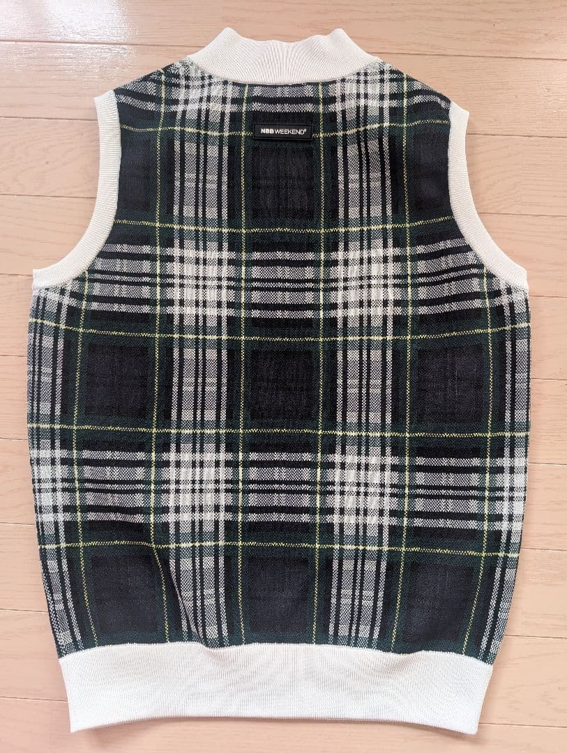 NBBWEEKENDマルチチェックスリーブレスハーフジップニットプルオーバーM