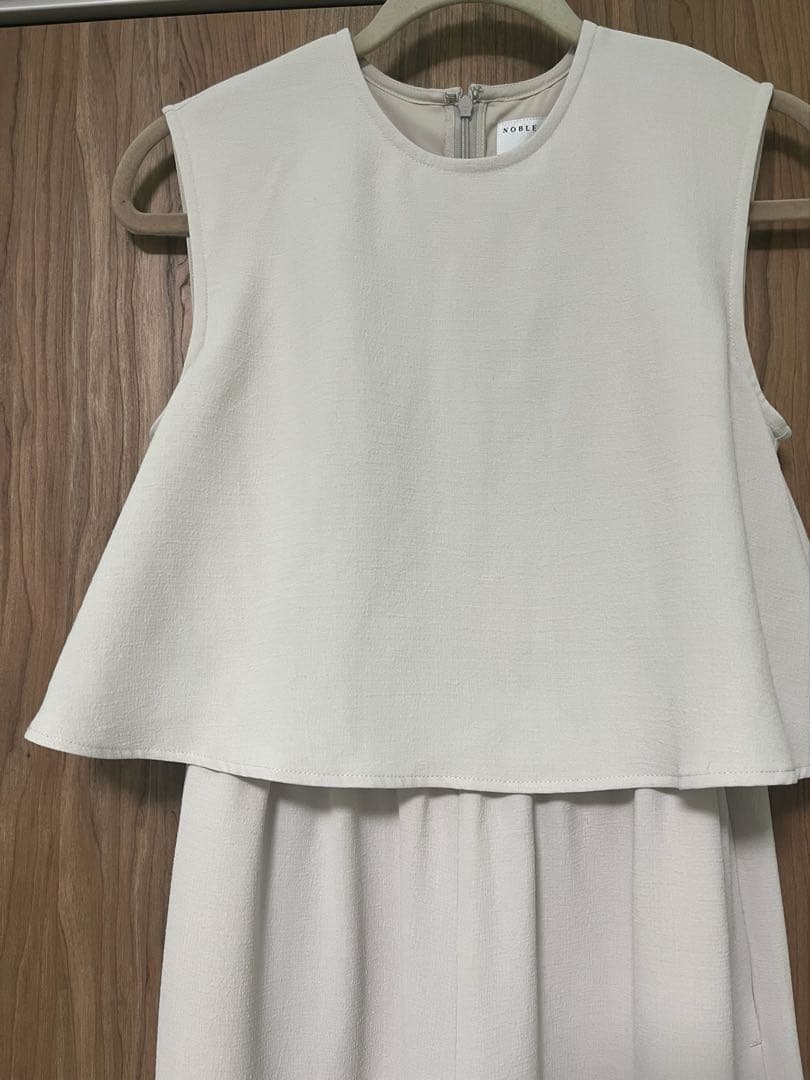 NOBLE ダブルクレープスリーブオールインワン　ナチュラル　フリーサイズ