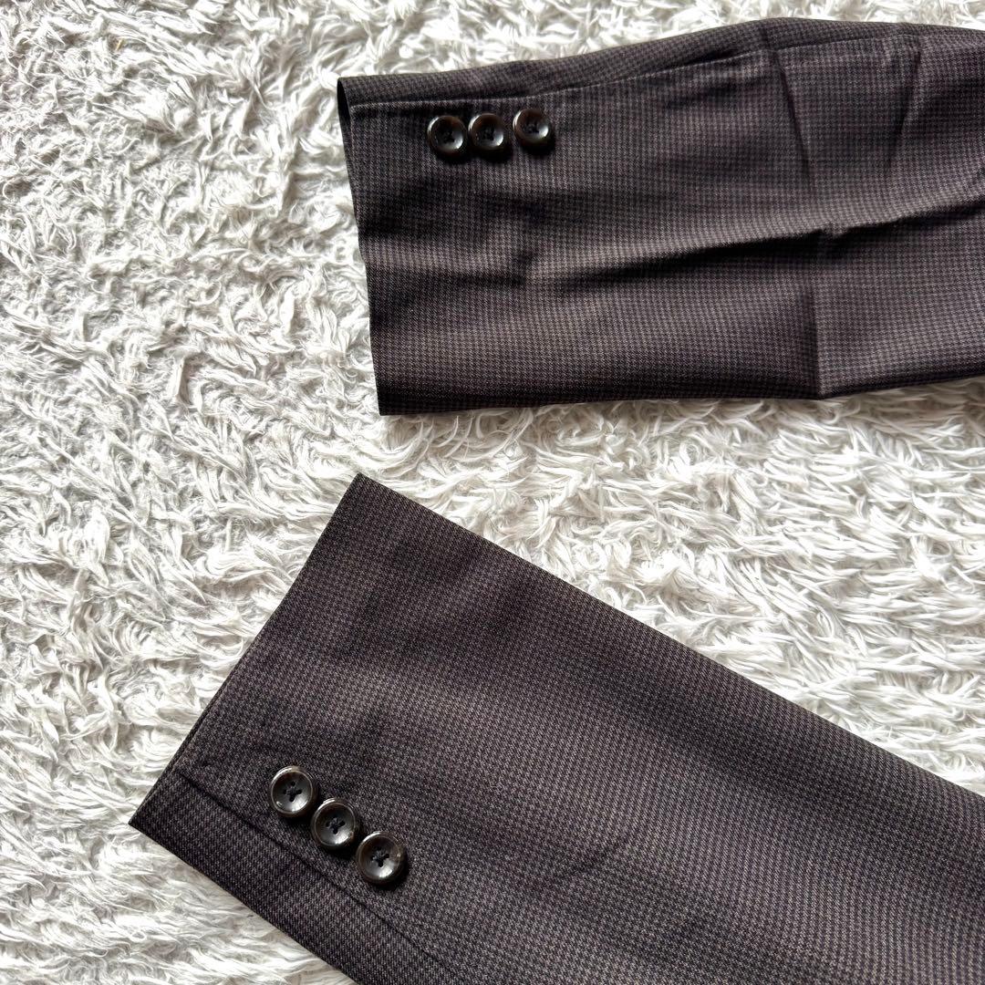 極美品　タケオキクチ　ビジネス　スーツ　セットアップ　千鳥　ブラウン　総柄　L