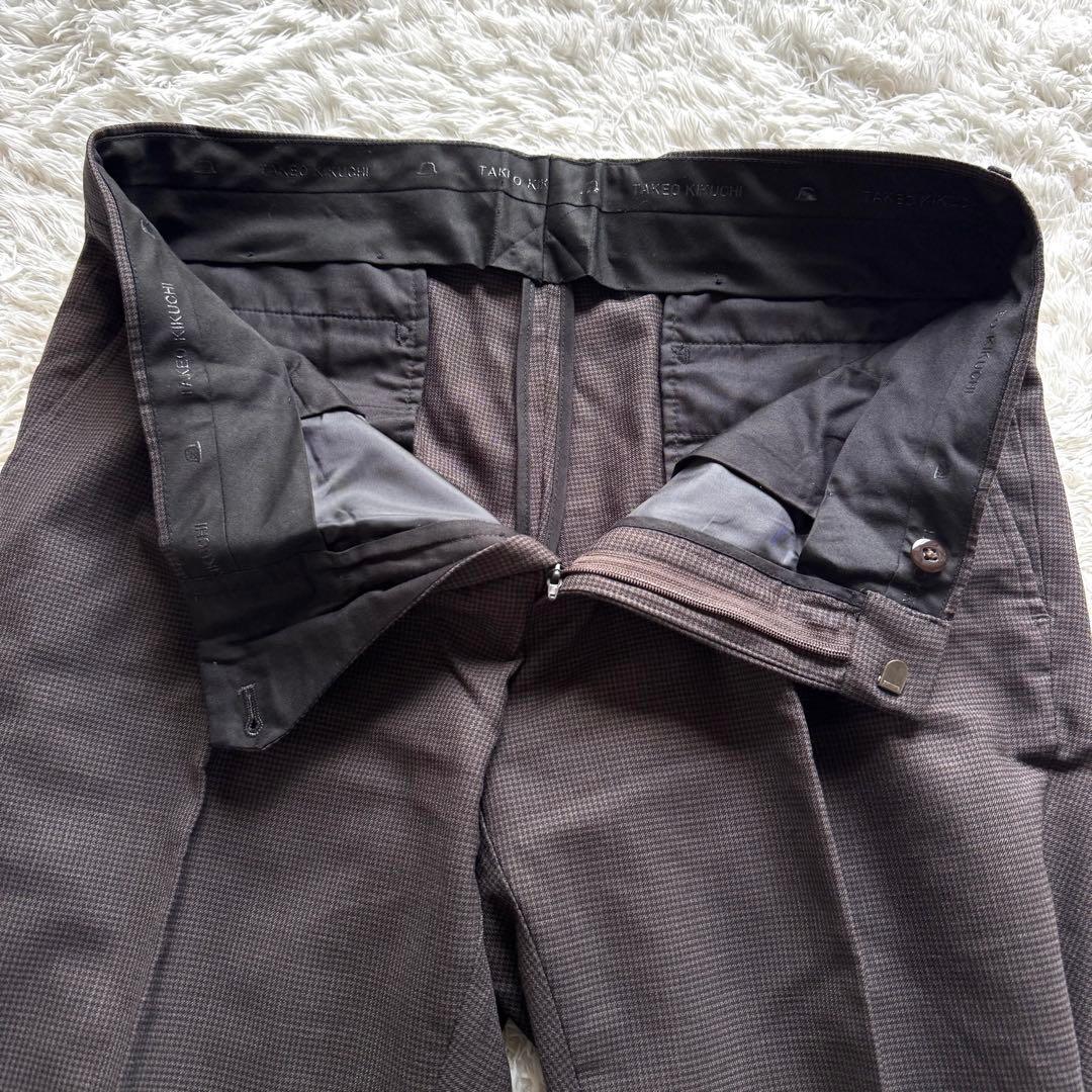 極美品　タケオキクチ　ビジネス　スーツ　セットアップ　千鳥　ブラウン　総柄　L
