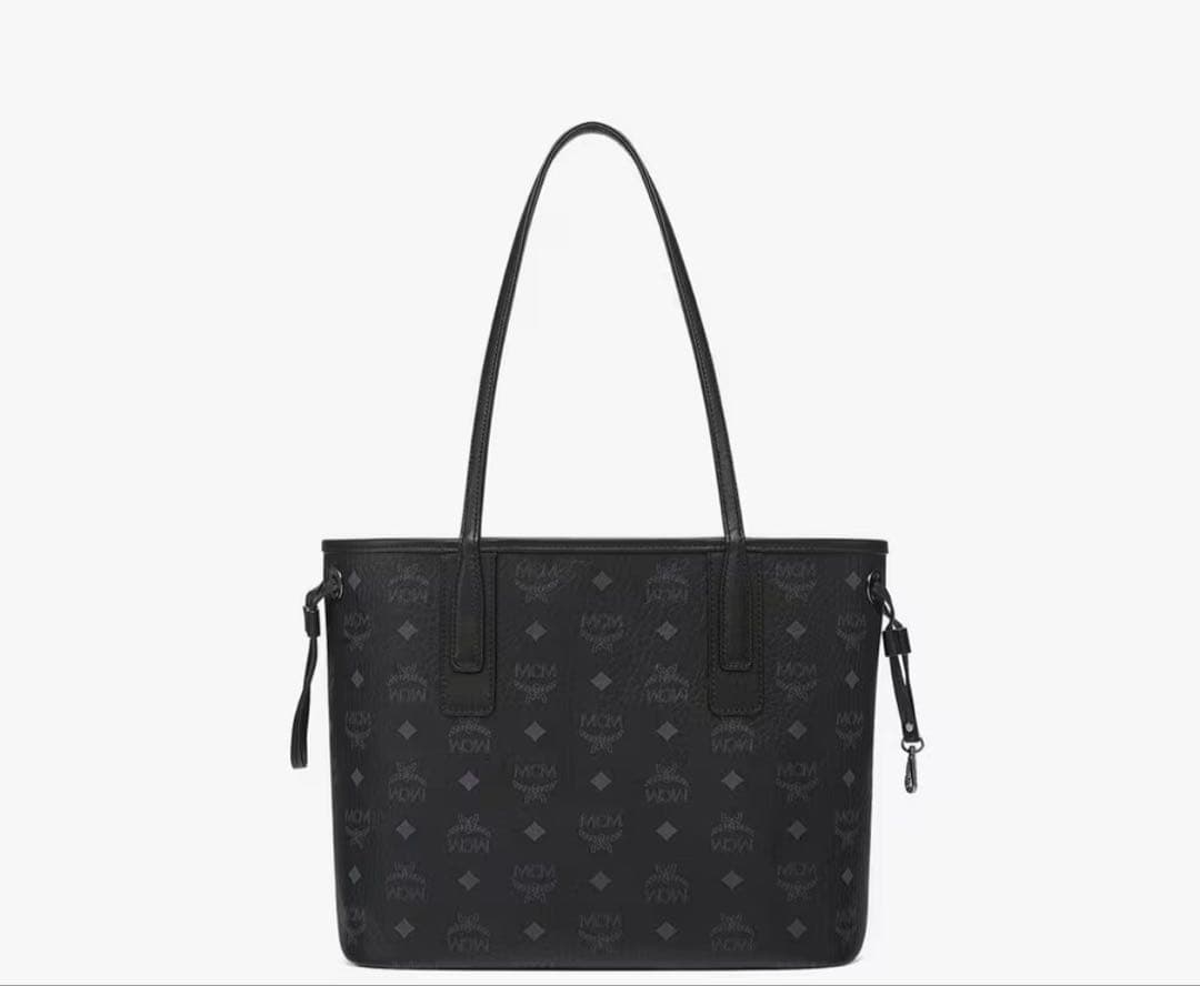 MCM　Liz リバーシブル 幾何学模様トートバッグ ブラック ポーチ付き1