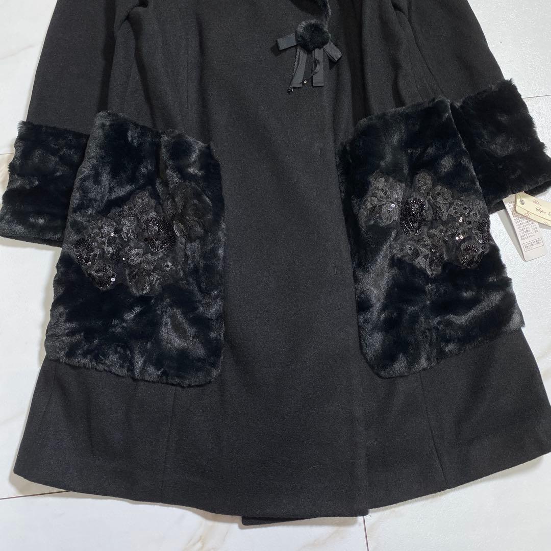 現行♡スーパービューティーオーラボー 女優襟 スパンコール刺繍エコファーコート