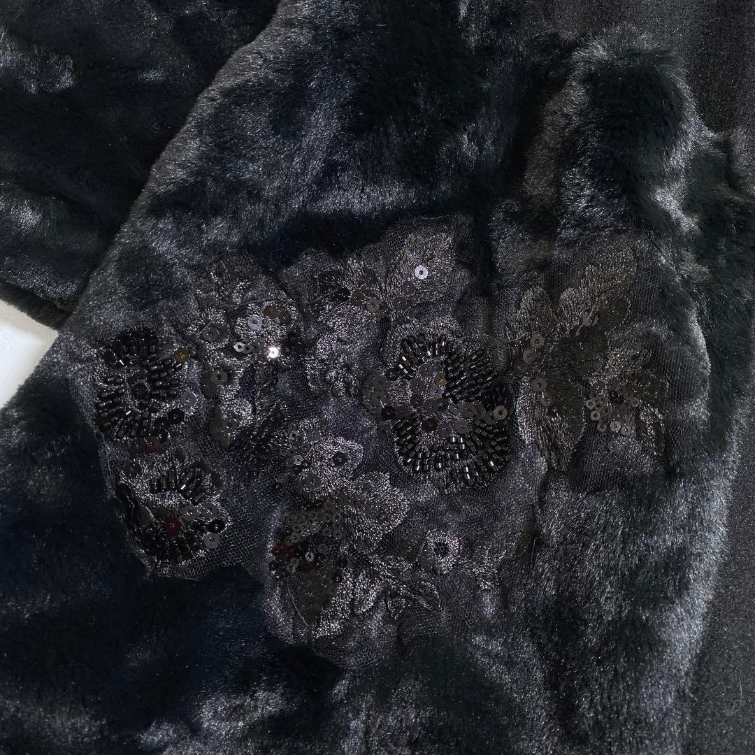 現行♡スーパービューティーオーラボー 女優襟 スパンコール刺繍エコファーコート