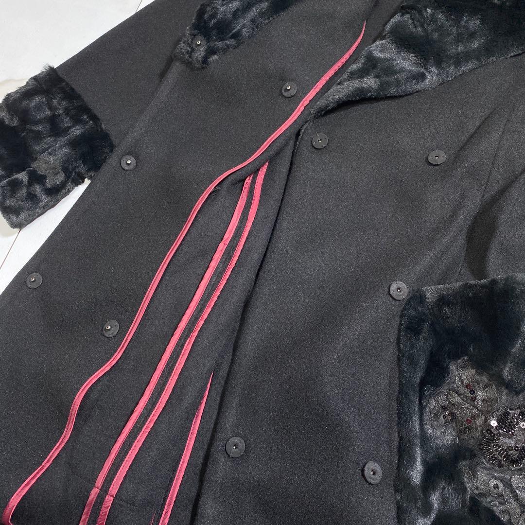 現行♡スーパービューティーオーラボー 女優襟 スパンコール刺繍エコファーコート