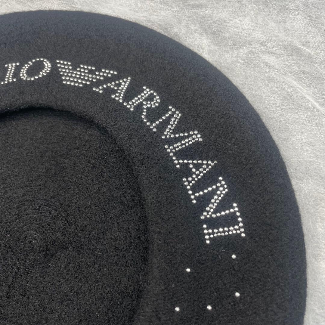 未使用品 EMPORIO ARMANI ベレー帽 ブラック スタッズ ロゴ