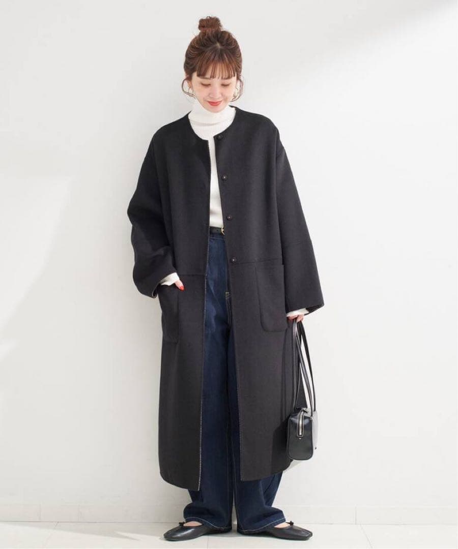 ベイクルーズ　リバーシブルロングコート 黒 チェック柄