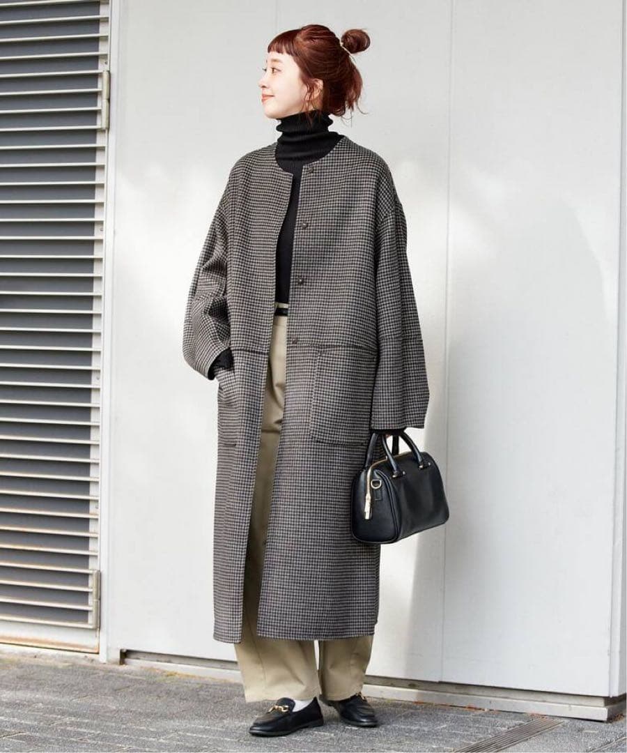 ベイクルーズ　リバーシブルロングコート 黒 チェック柄