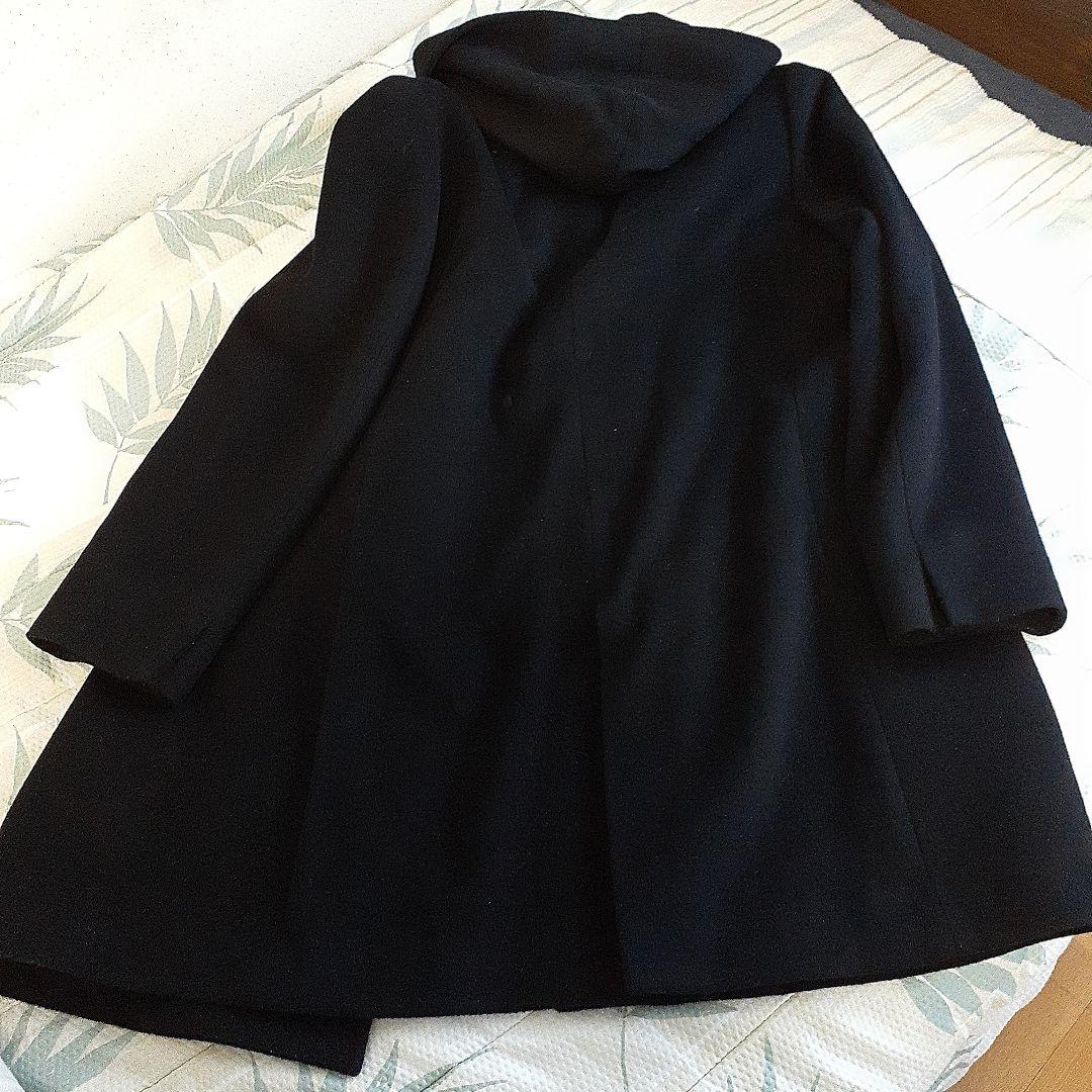 23区 大きいサイズ48 フード付き ブラック アンゴラビーバーコート