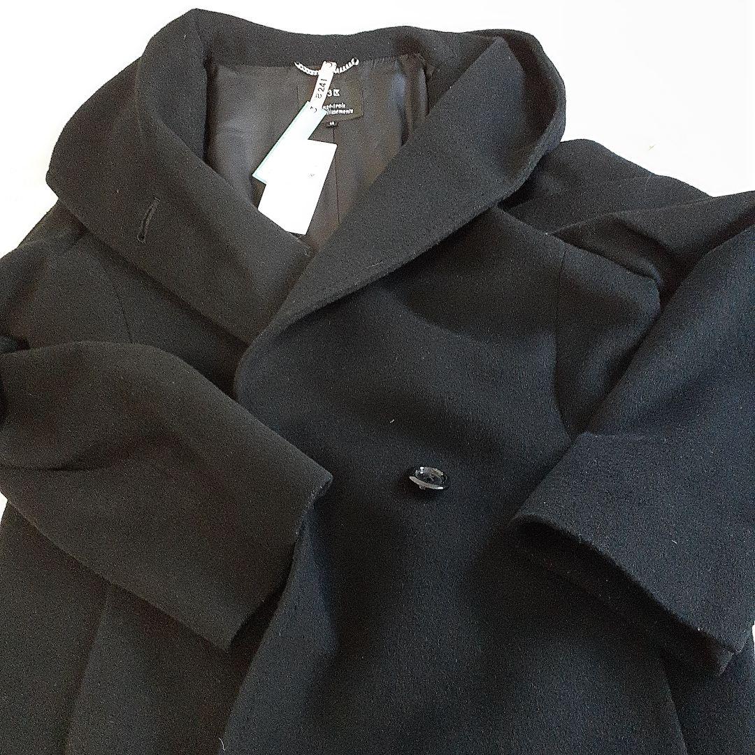 23区 大きいサイズ48 フード付き ブラック アンゴラビーバーコート