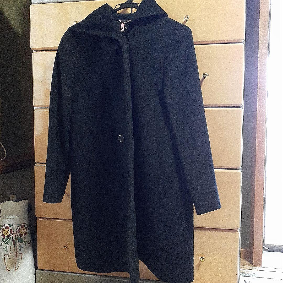 23区 大きいサイズ48 フード付き ブラック アンゴラビーバーコート