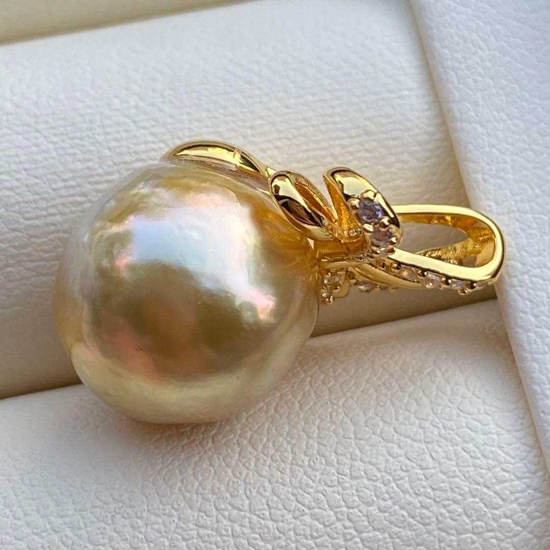 本真珠　南洋白蝶真珠ネックレストップ　大珠13.3mm茶金PT919