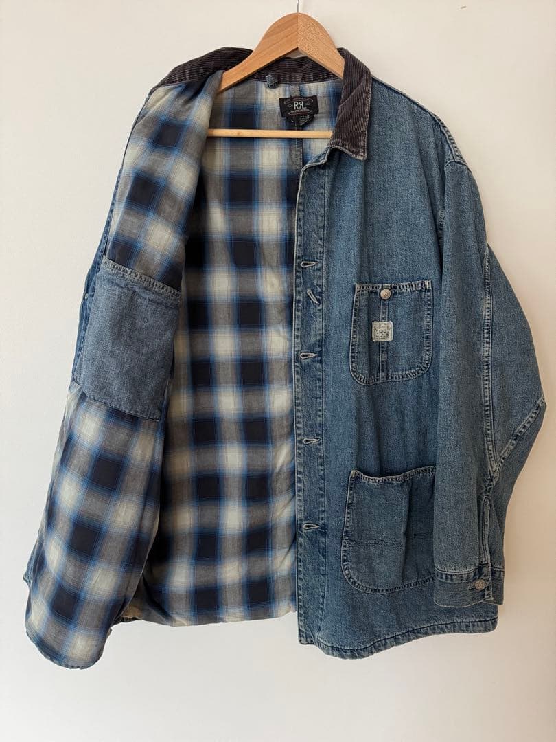 【大人気】RRL ダブルアールエル デニム カバーオール オンブレチェック L