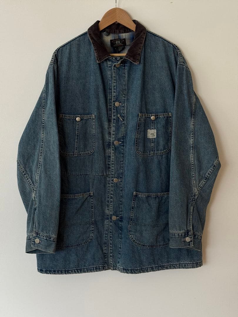 【大人気】RRL ダブルアールエル デニム カバーオール オンブレチェック L