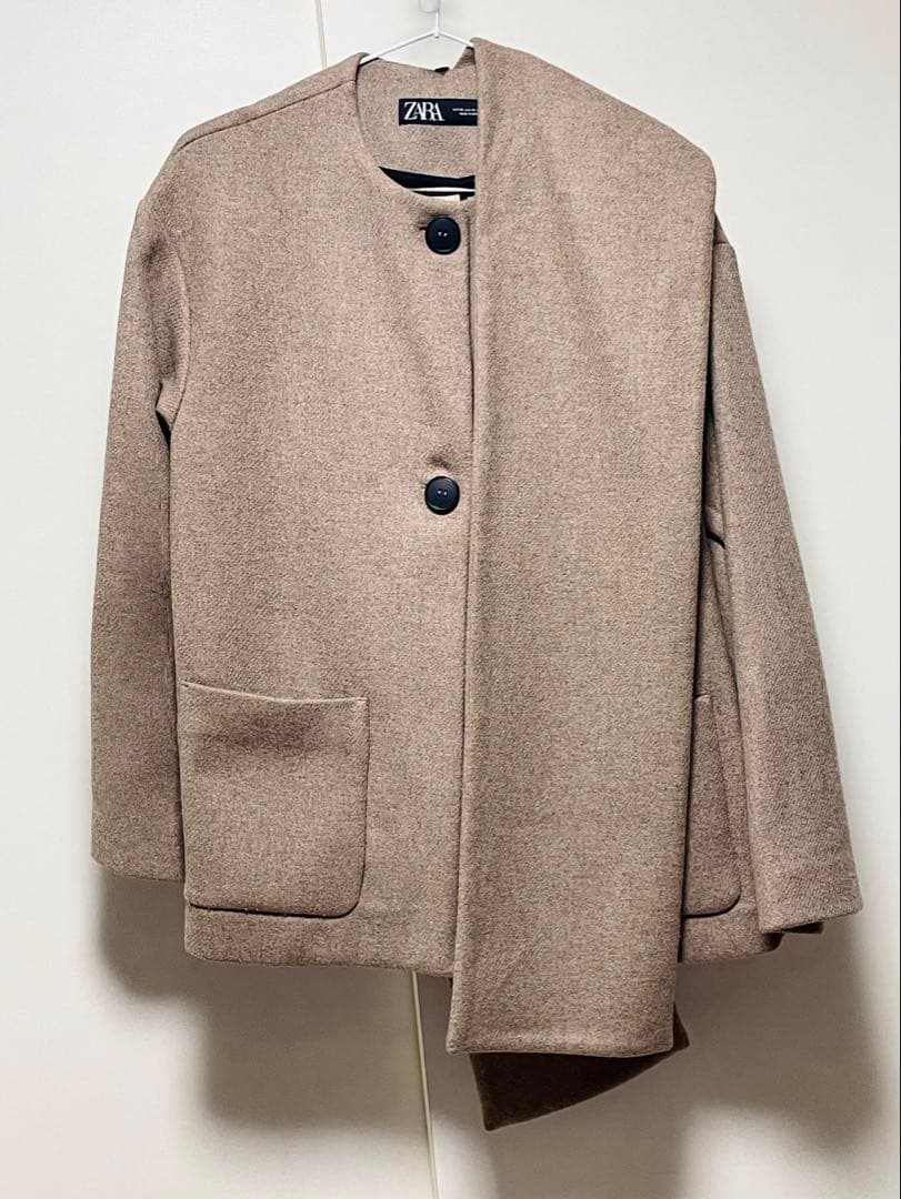 ZARA ウール ショートスカーフコート XS ミンク