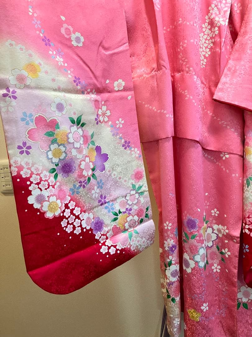 ♡　七五三用 ピンク花柄着物　7歳　フルセット