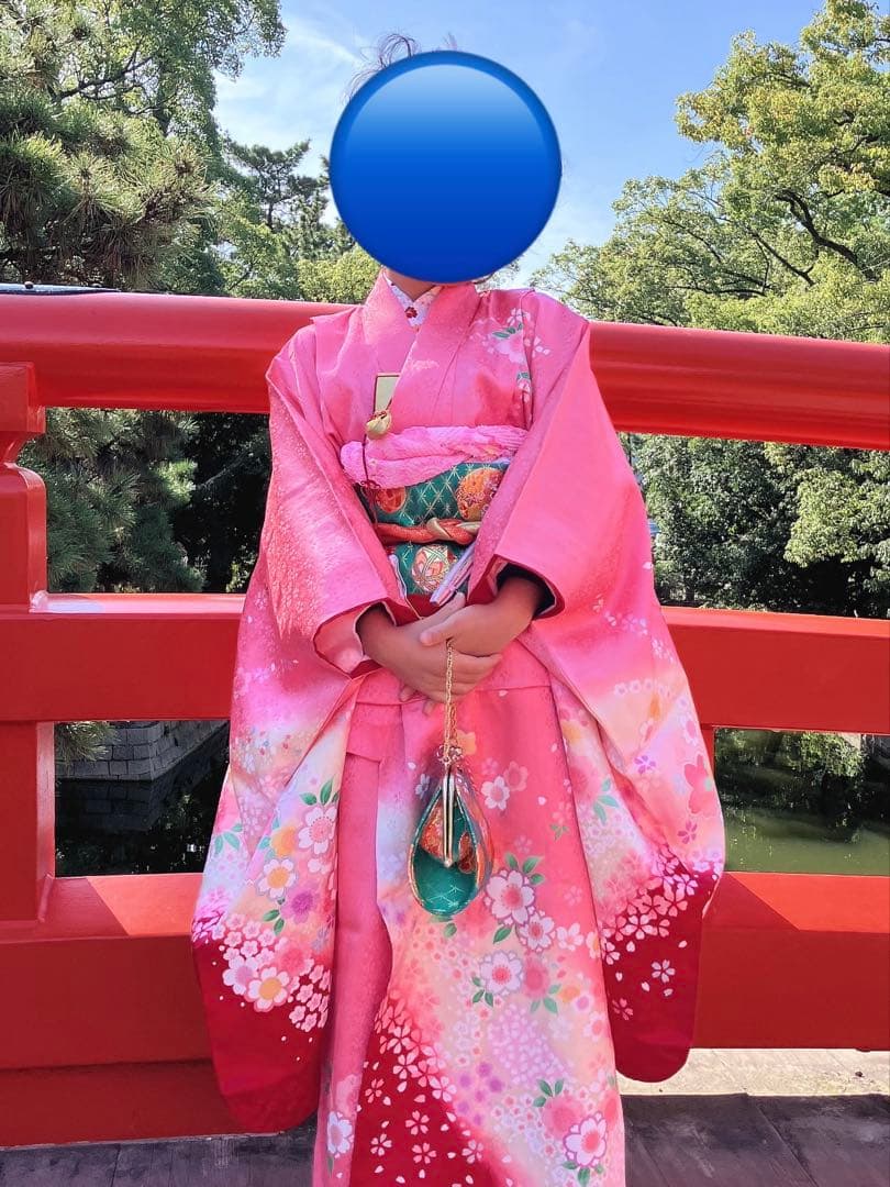 ♡　七五三用 ピンク花柄着物　7歳　フルセット