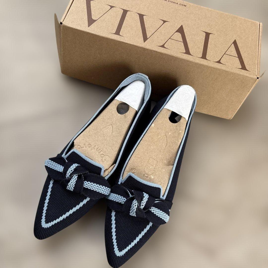 VIVAIA ネイビー リボン付き フラットシューズ