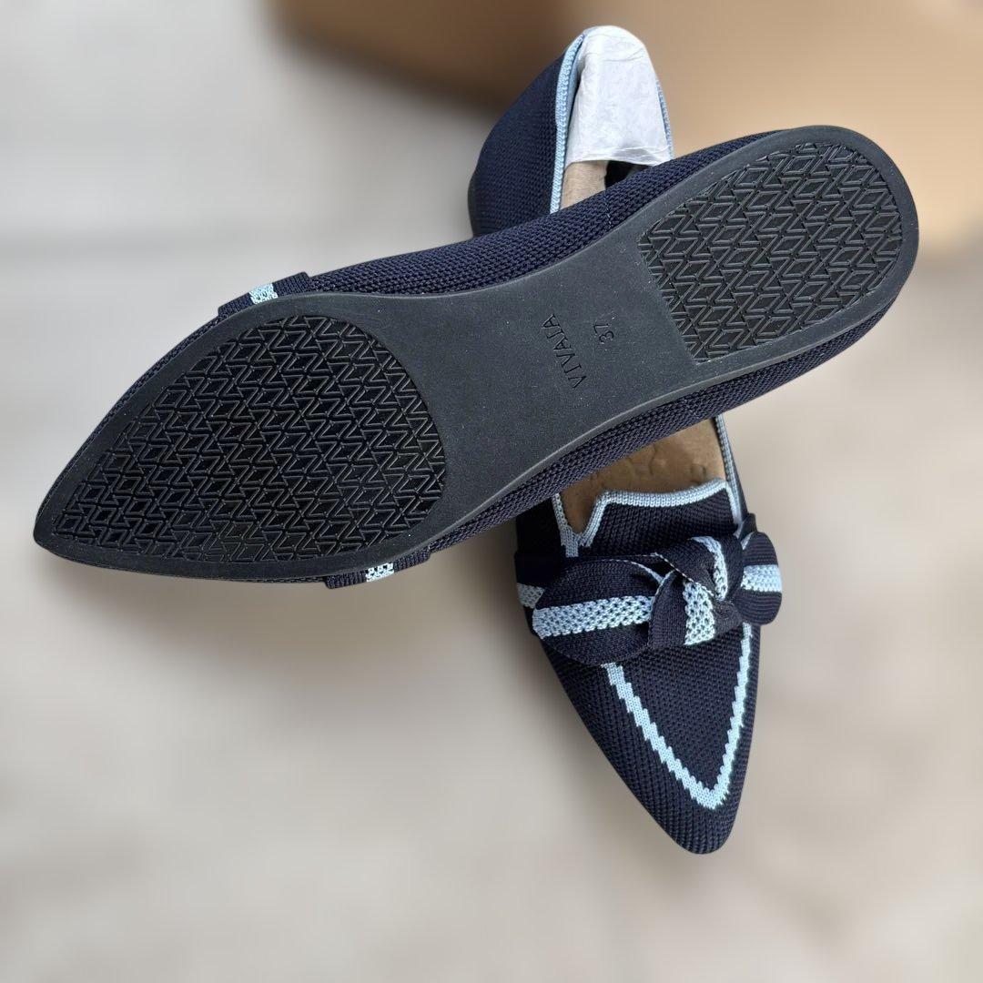 VIVAIA ネイビー リボン付き フラットシューズ