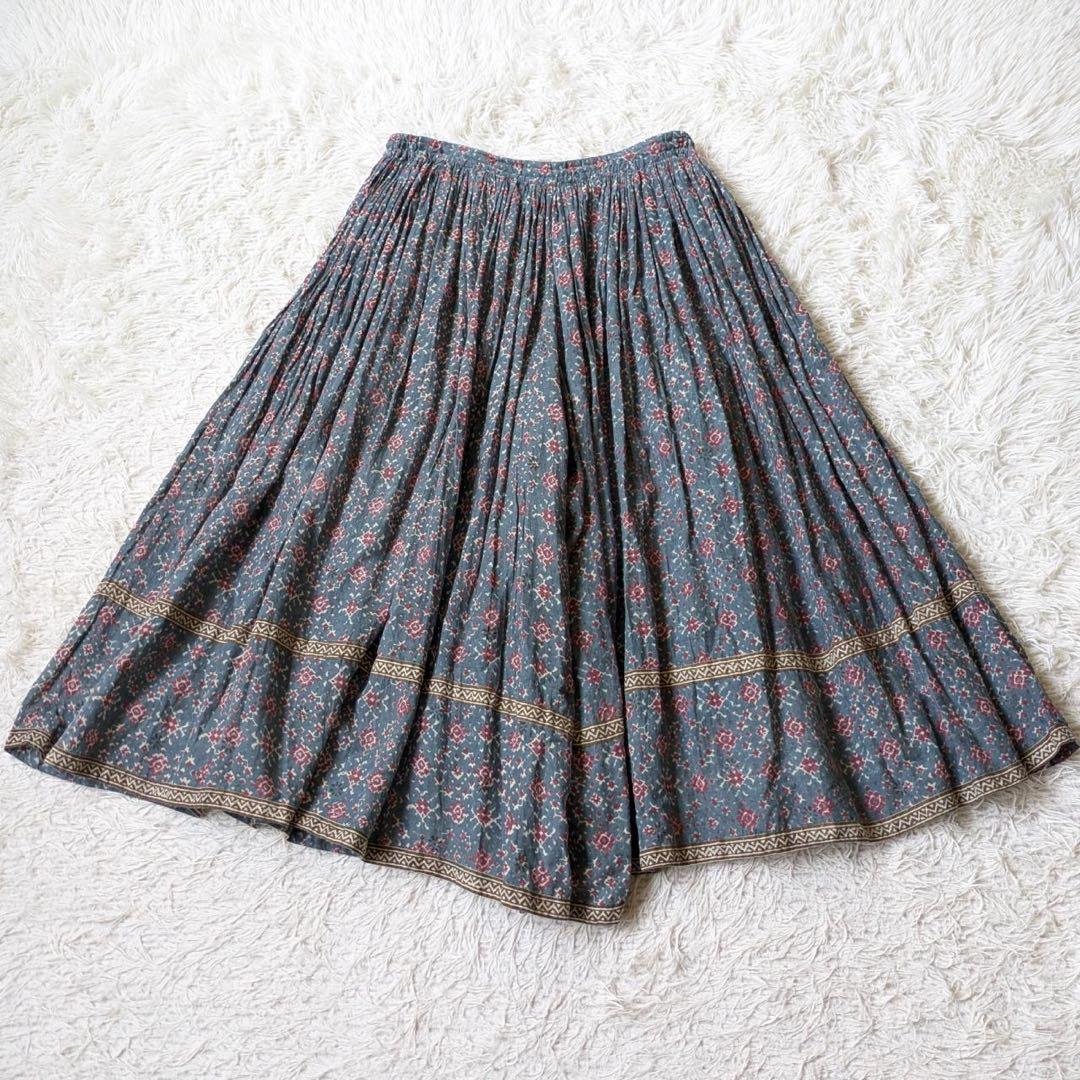 メゾンドソイル　コットンボイルプリントギャザーキュロットパンツ　インド製　F