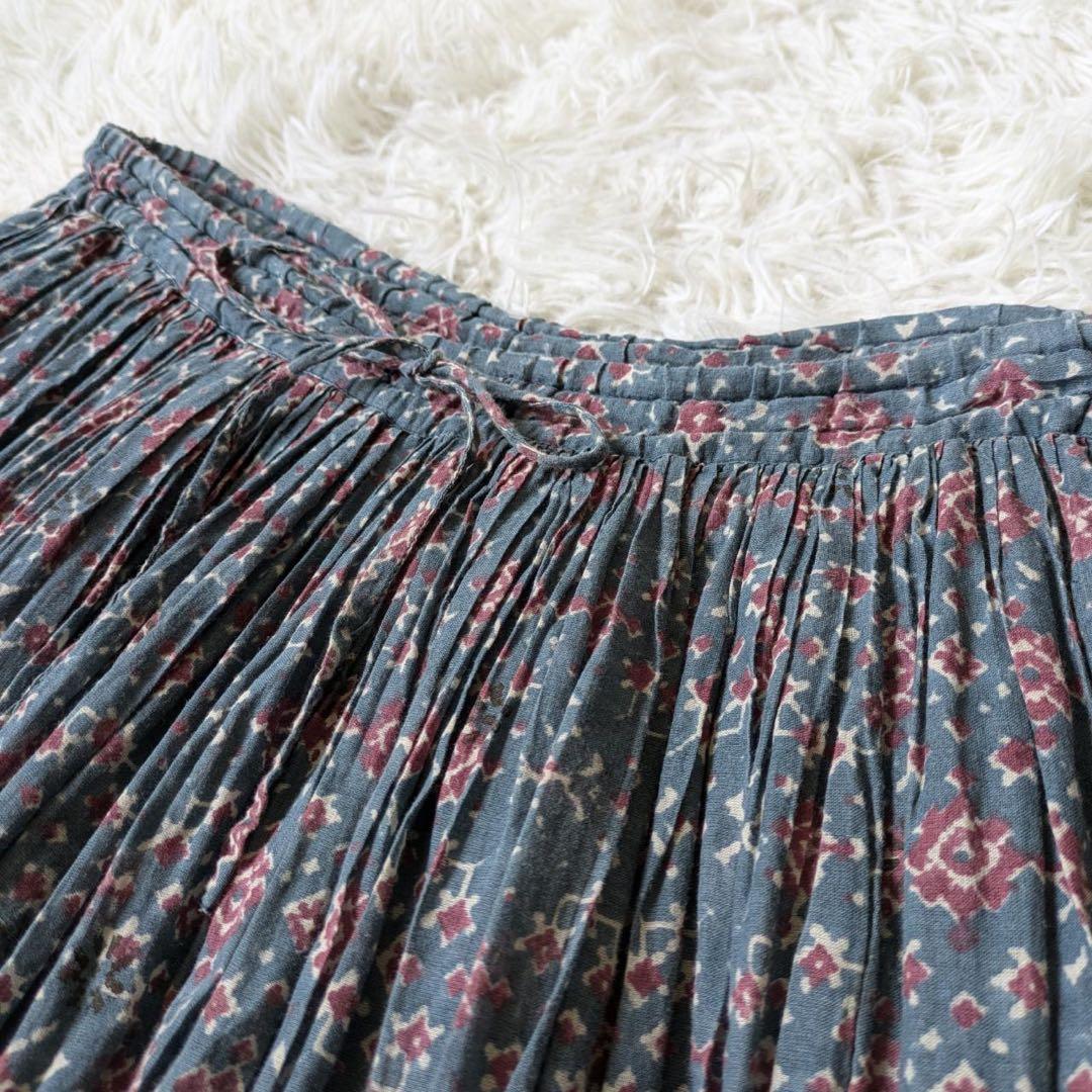 メゾンドソイル　コットンボイルプリントギャザーキュロットパンツ　インド製　F