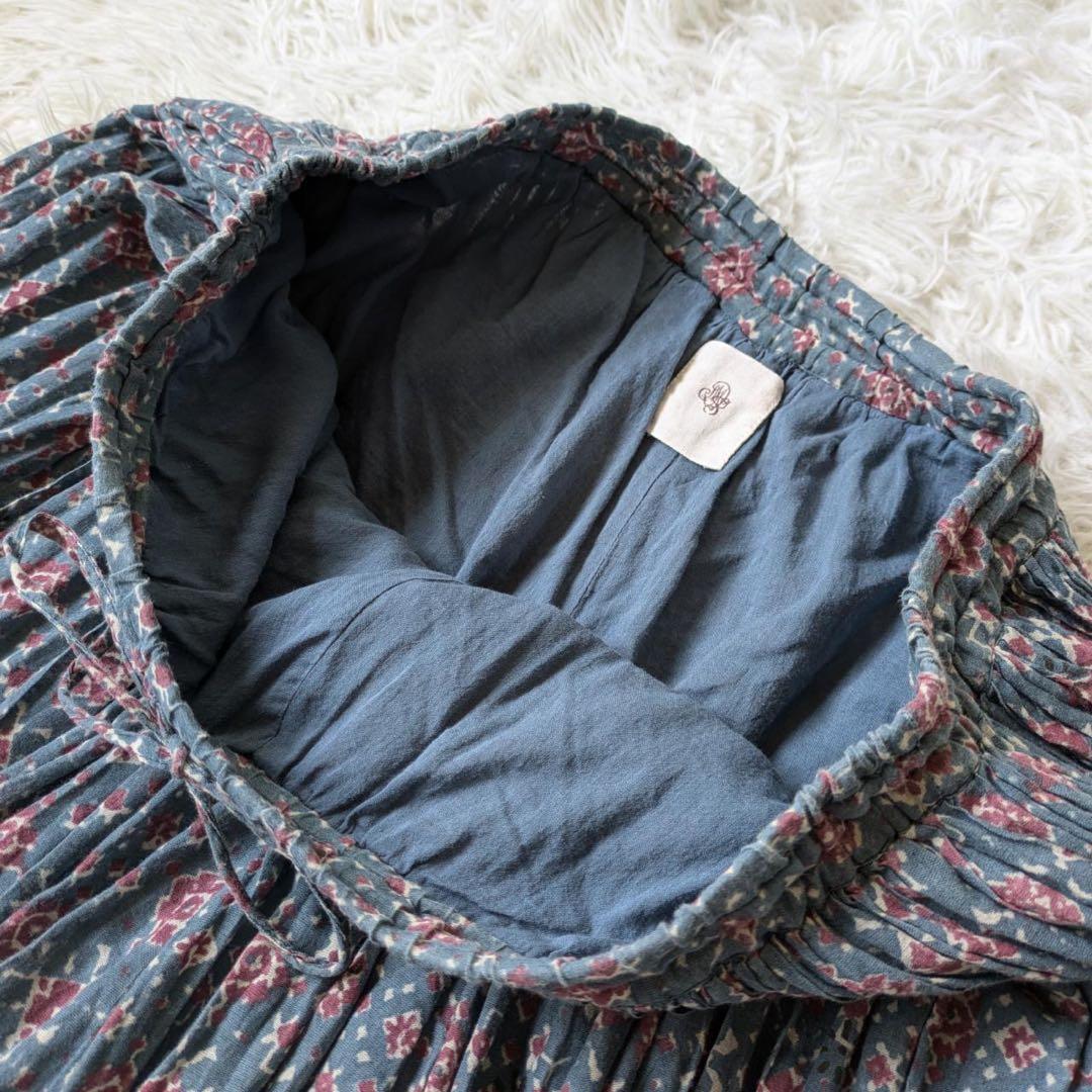 メゾンドソイル　コットンボイルプリントギャザーキュロットパンツ　インド製　F