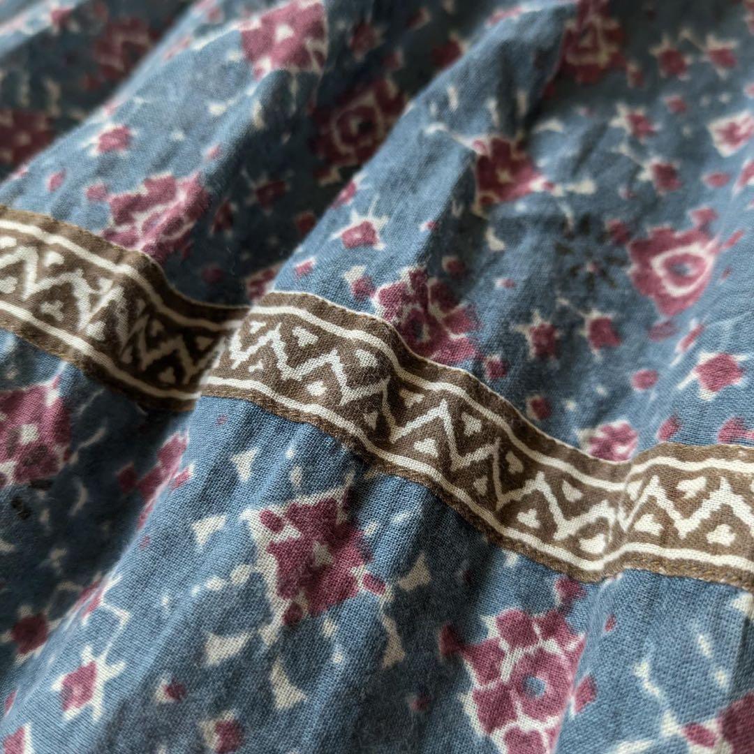 メゾンドソイル　コットンボイルプリントギャザーキュロットパンツ　インド製　F