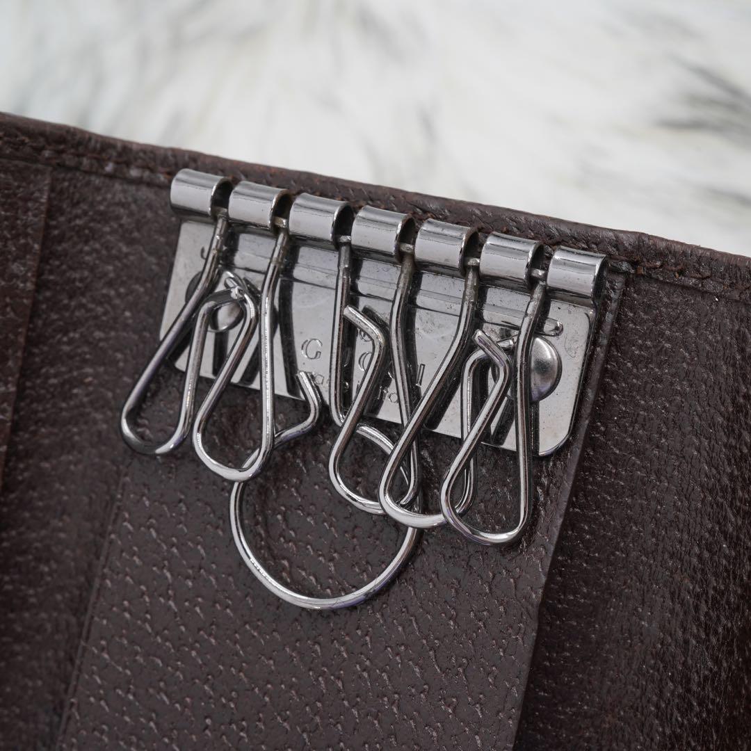 極美品　GUCCI グッチ　キーケース　レザー×キャンバス　GG柄　ブラウン