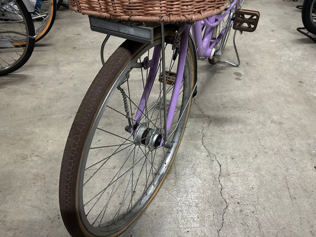 紫色シティサイクル 前カゴ付き　23区北部渡し