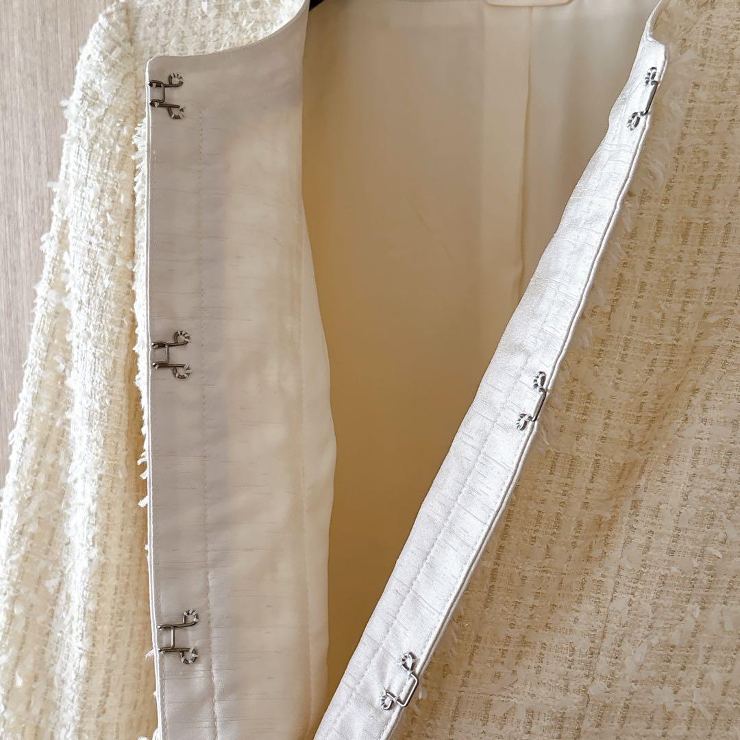 【1162】アナイ　ファンシーツイードクルージャケット　白　アイボリー　36