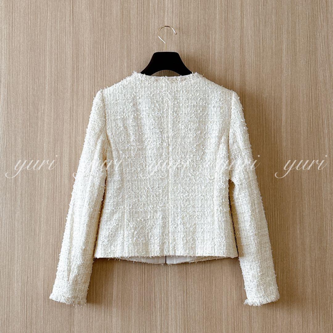【1162】アナイ　ファンシーツイードクルージャケット　白　アイボリー　36