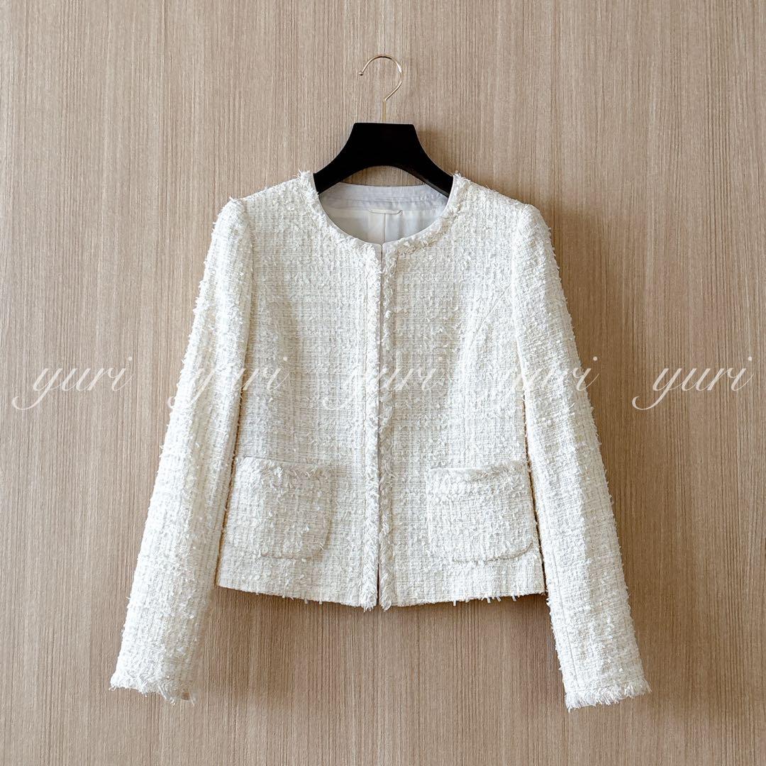 【1162】アナイ　ファンシーツイードクルージャケット　白　アイボリー　36