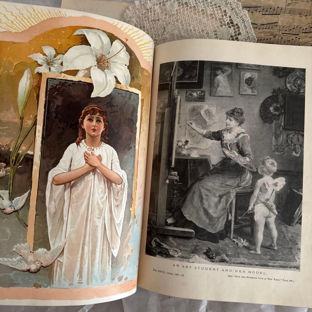 稀少1891年　美しいアンティーク古書ヴィクトリアン洋書　ジャンクジャーナル素材