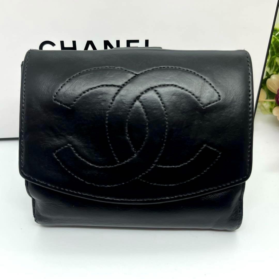 CHANEL シャネル ラムスキン 二つ折り 財布ココマーク ヴィンテージ 黒
