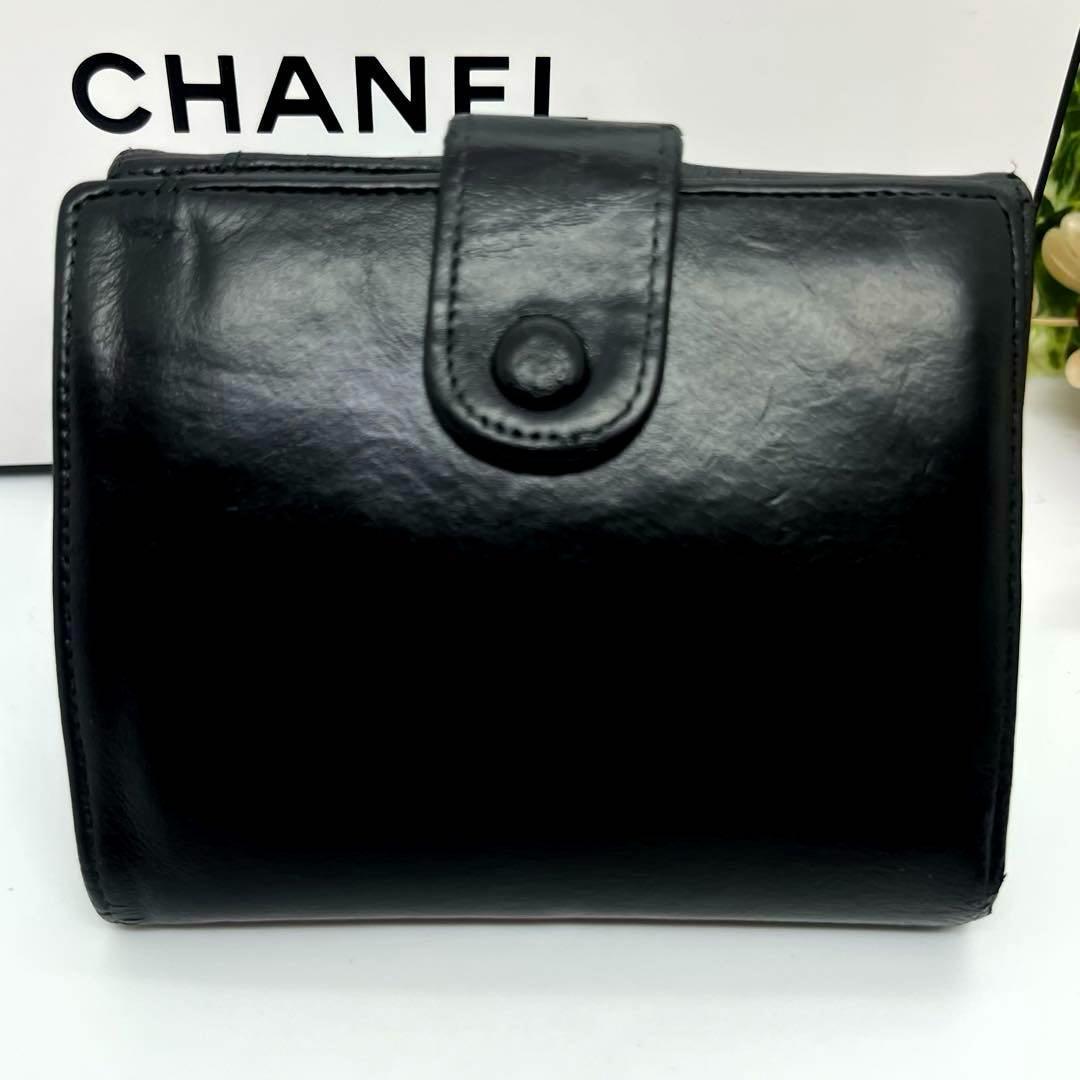 CHANEL シャネル ラムスキン 二つ折り 財布ココマーク ヴィンテージ 黒